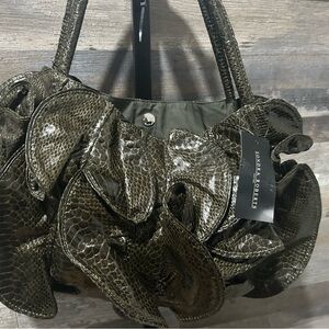 Sondra Roberts Metallic Olive Ruffled Shoulder Bag